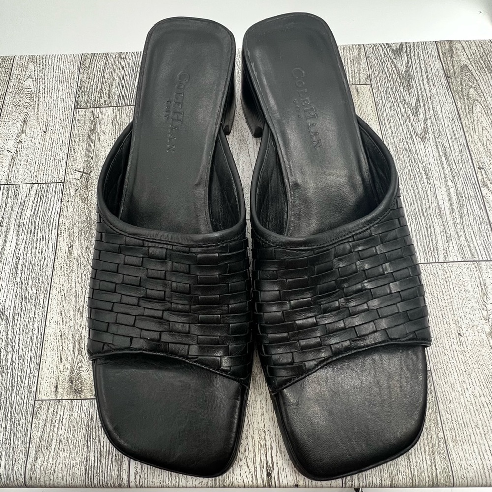 Cole Haan Vintage Leather Square Toe Block Heel Slides, Women's 8.5 Narrow AA
